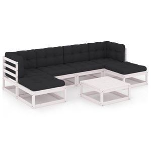 vidaXL, vidaXL 7-tlg. Garten-Lounge-Set mit Kissen Weiß Kiefer Massivholz