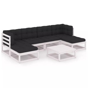 vidaXL, vidaXL 7-tlg. Garten-Lounge-Set mit Kissen Weiß Kiefer Massivholz