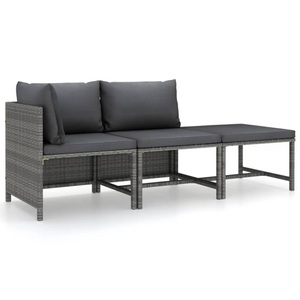 vidaXL, vidaXL 3-tlg. Garten-Lounge-Set mit Kissen Poly Rattan Grau