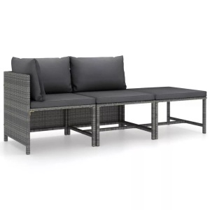 vidaXL, vidaXL 3-tlg. Garten-Lounge-Set mit Kissen Poly Rattan Grau