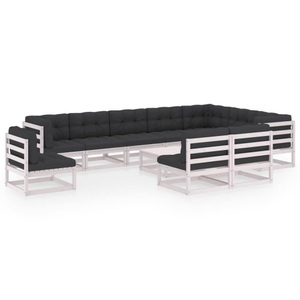 vidaXL, vidaXL 11-tlg. Garten-Lounge-Set mit Kissen Weiß Kiefer Massivholz, 