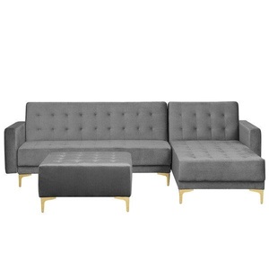 Beliani, Beliani Schlafsofa Samtstoff grau linksseitig mit Ottomane ABERDEEN, 