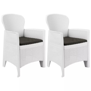 vidaXL, vidaXL Gartenstühle 2 Stk. mit Kissen Weiß Kunststoff Rattan-Optik, vidaXL Gartenstühle 2 Stk. mit Kissen Weiß Kunststoff Rattan-Optik
