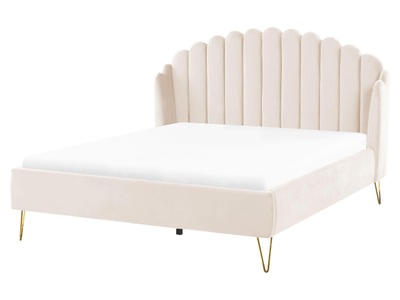 Beliani, Bett mit Lattenrost aus Samtstoff Retro AMBILLOU Bett mit Lattenrost aus Samtstoff Retro AMBILLOU