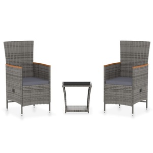 vidaXL, vidaXL 3-tlg. Garten-Lounge-Set mit Kissen Poly Rattan Grau