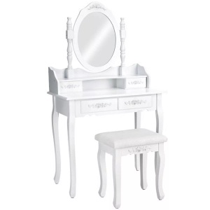 TecTake, Schminktisch Mit Spiegel Und Hocker Im Antik Look Unisex Weiss ONE SIZE, Tectake - Schminktisch mit Spiegel und Hocker im Antik Look, One Size, Weiss