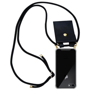Cadorabo, Cadorabo Handy Kette für Apple iPhone 8 / iPhone 7 / iPhone 7S in SCHWARZ – Silikon Necklace Umhänge Hülle mit Gold Ringen, Kordel Band Schnur und ..., Cadorabo - Handy Kette für Apple iPhone 7 7S 8 SE 2020 Silikon mit Gold Ringen, Schwarz