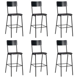 vidaXL, vidaXL Barhocker 6 Stk. Schwarz Massives Sperrholz Stahl, vidaXL Barhocker 6 Stk. Schwarz Massives Sperrholz Stahl