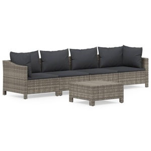 vidaXL, vidaXL 5-tlg. Garten-Lounge-Set mit Kissen Grau Poly Rattan