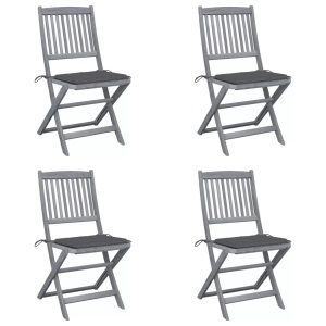 vidaXL, vidaXL Klappbare Gartenstühle 4 Stk. mit Kissen Massivholz Akazie, vidaXL Klappbare Gartenstühle 4 Stk. mit Kissen Massivholz Akazie