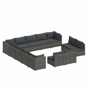 vidaXL, vidaXL 13-tlg. Garten-Lounge-Set mit Kissen Grau Poly Rattan, 