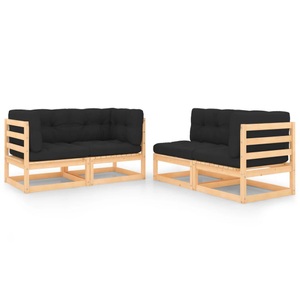 vidaXL, vidaXL 4-tlg. Garten-Lounge-Set mit Kissen Massivholz Kiefer