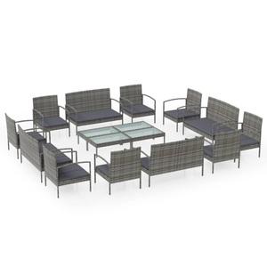 vidaXL, vidaXL 16-tlg. Garten-Lounge-Set mit Auflagen Poly Rattan Grau