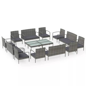 vidaXL, vidaXL 16-tlg. Garten-Lounge-Set mit Auflagen Poly Rattan Grau