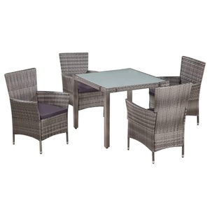 Diverse Hardware, 5-tlg. Garten-Essgruppe mit Auflagen Poly Rattan Grau, vidaXL 5-tlg. Garten-Essgruppe mit Auflagen Poly Rattan Grau