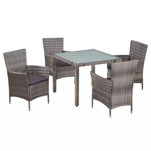 Diverse Hardware, 5-tlg. Garten-Essgruppe mit Auflagen Poly Rattan Grau, vidaXL 5-tlg. Garten-Essgruppe mit Auflagen Poly Rattan Grau