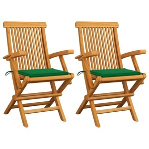 vidaXL, vidaXL Gartenstühle mit Grünen Kissen 2 Stk. Massivholz Teak