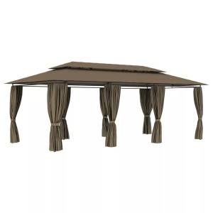 vidaXL, vidaXL Pavillon mit Vorhängen 600x298x270 cm Taupe 180 g/m², vidaXL Pavillon mit Vorhängen 600x298x270 cm Taupe 180 g/m²