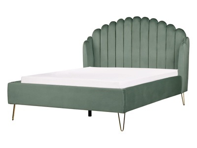 Beliani, Bett mit Lattenrost aus Samtstoff Retro AMBILLOU Bett mit Lattenrost aus Samtstoff Retro AMBILLOU
