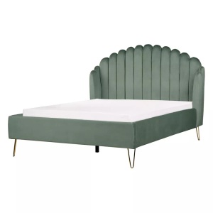 Beliani, Bett mit Lattenrost aus Samtstoff Retro AMBILLOU Bett mit Lattenrost aus Samtstoff Retro AMBILLOU