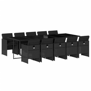 vidaXL, vidaXL 11-tlg. Garten-Essgruppe mit Kissen Schwarz Poly Rattan, vidaXL 11-tlg. Garten-Essgruppe mit Kissen Schwarz Poly Rattan