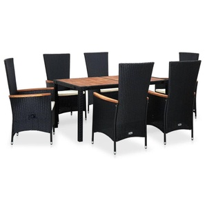 vidaXL, vidaXL 7-tlg. Garten-Essgruppe Poly Rattan Akazienholz Schwarz