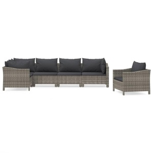 vidaXL, vidaXL 6-tlg. Garten-Lounge-Set mit Kissen Grau Poly Rattan