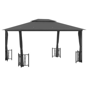 vidaXL, vidaXL Pavillon mit Seitenwänden & Doppeldach 3x4 m Anthrazit, vidaXL Pavillon mit Seitenwänden & Doppeldach 3x4 m Anthrazit