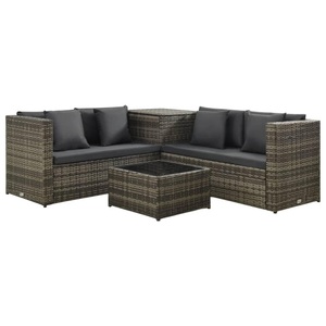 vidaXL, vidaXL 4-tlg. Garten-Lounge-Set mit Auflagen Poly Rattan Grau