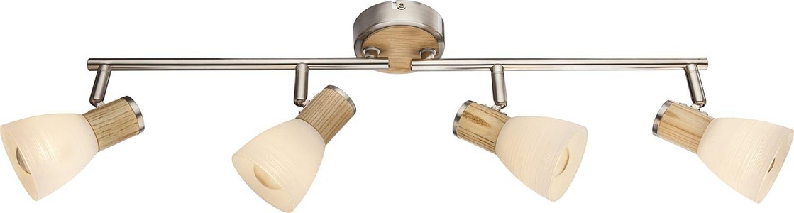 Globo, GLOBO GYLFI Strahler nickel matt, Holz, Glas opal, Glas gestreift, beweglich, LxH:600x, Strahler nickel matt 4xE14