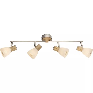 Globo, GLOBO GYLFI Strahler nickel matt, Holz, Glas opal, Glas gestreift, beweglich, LxH:600x, Strahler nickel matt 4xE14
