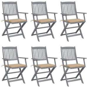 vidaXL, vidaXL Klappbare Gartenstühle 6 Stk. mit Sitzkissen Massivholz Akazie, vidaXL Klappbare Gartenstühle 6 Stk. mit Sitzkissen Massivholz Akazie
