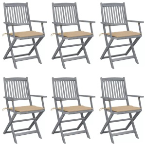 vidaXL, vidaXL Klappbare Gartenstühle 6 Stk. mit Sitzkissen Massivholz Akazie, vidaXL Klappbare Gartenstühle 6 Stk. mit Sitzkissen Massivholz Akazie