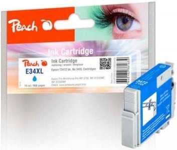 Peach, Peach Tintenpatrone XL cyan kompatibel zu Epson No. 34XL, T3472, Peach E34 Druckerpatrone XL cy ersetzt Epson T3472, No. 34XL c, C13T34724010 für z.B. Epson WorkForce Pro WF -3700, Epson WorkForce Pro WF -3720