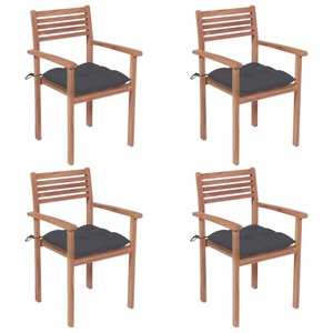 vidaXL, vidaXL Gartenstühle 4 Stk. mit Anthrazit Kissen Massivholz Teak, 