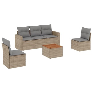 vidaXL, vidaXL 6-tlg. Garten-Sofagarnitur mit Kissen Beige Poly Rattan, vidaXL 6-tlg. Garten-Sofagarnitur mit Kissen Beige Poly Rattan