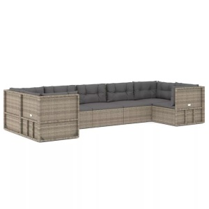 vidaXL, vidaXL 7-tlg. Garten-Lounge-Set mit Kissen Grau Poly Rattan, vidaXL 7-tlg. Garten-Lounge-Set mit Kissen Grau Poly Rattan
