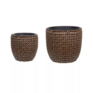 Beliani, Set Mit 3 Blumentöpfen Aus Pe Rattan Rustikal Berberis Unisex Erdbraun ONE SIZE, Beliani - Set mit 3 Blumentöpfen aus PE Rattan Rustikal BERBERIS, One Size, Erdbraun