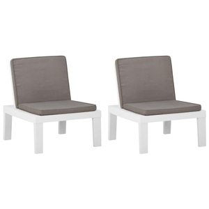 vidaXL, vidaXL Gartenstühle mit Auflagen 2 Stk. Kunststoff Weiß, vidaXL Gartenstühle mit Auflagen 2 Stk. Kunststoff Weiß