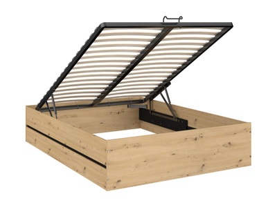 Vente-unique, Bett mit Bettkasten - 140 x 190 cm - Holzfarben & Schwarz - LUDARO Bett mit Bettkasten - 140 x 190 cm - Holzfarben & Schwarz - LUDARO