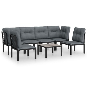 vidaXL, vidaXL 7-tlg. Garten-Lounge-Set Schwarz und Grau Poly Rattan, vidaXL 7-tlg. Garten-Lounge-Set Schwarz und Grau Poly Rattan