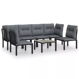 vidaXL, vidaXL 7-tlg. Garten-Lounge-Set Schwarz und Grau Poly Rattan, vidaXL 7-tlg. Garten-Lounge-Set Schwarz und Grau Poly Rattan