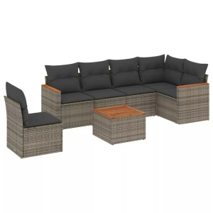 vidaXL, vidaXL 7-tlg. Garten-Sofagarnitur mit Kissen Grau Poly Rattan, vidaXL 7-tlg. Garten-Sofagarnitur mit Kissen Grau Poly Rattan