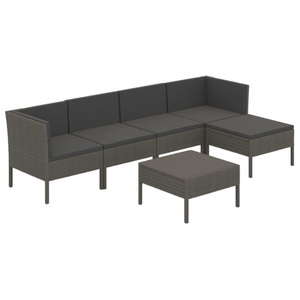 vidaXL, vidaXL 6-tlg. Garten-Lounge-Set mit Auflagen Poly Rattan Grau