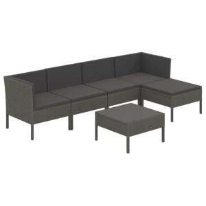vidaXL, vidaXL 6-tlg. Garten-Lounge-Set mit Auflagen Poly Rattan Grau