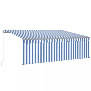 vidaXL, vidaXL Gelenkarmmarkise Einziehbar mit Jalousie LED 4x3m Blau und Weiß, vidaXL Markise Manuell Einziehbar mit Rollo LED 4x3m Blau und Weiß