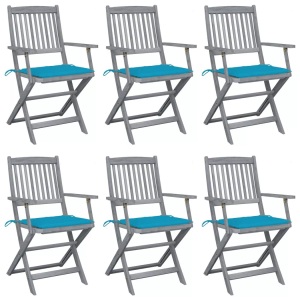 vidaXL, vidaXL Klappbare Gartenstühle 6 Stk. mit Sitzkissen Massivholz Akazie