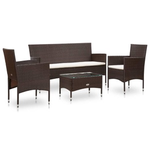 Diverse Hardware, 4-tlg. Garten-Lounge-Set mit Auflagen Poly Rattan Braun, vidaXL 4-tlg. Garten-Lounge-Set mit Auflagen Poly Rattan Braun
