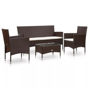 Diverse Hardware, 4-tlg. Garten-Lounge-Set mit Auflagen Poly Rattan Braun, vidaXL 4-tlg. Garten-Lounge-Set mit Auflagen Poly Rattan Braun