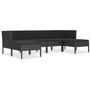 vidaXL, vidaXL 6-tlg. Garten-Lounge-Set mit Auflagen Poly Rattan Schwarz
